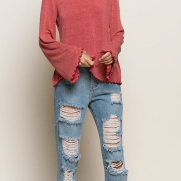 Soft Red Light Knit V-neck Sweater All Seasons - Picture 6 of 6